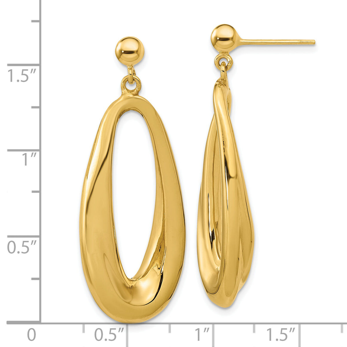 14K Polished Hollow Oval Hollow Post Dangle Earrings-TF2165