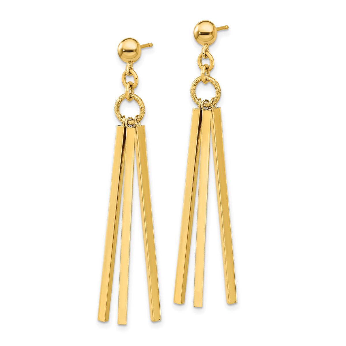14K Polished 3 Bar Post Dangle Earrings-TF2166