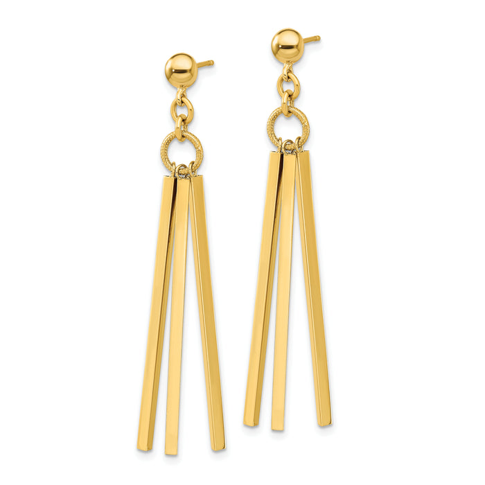14K Polished 3 Bar Post Dangle Earrings-TF2166