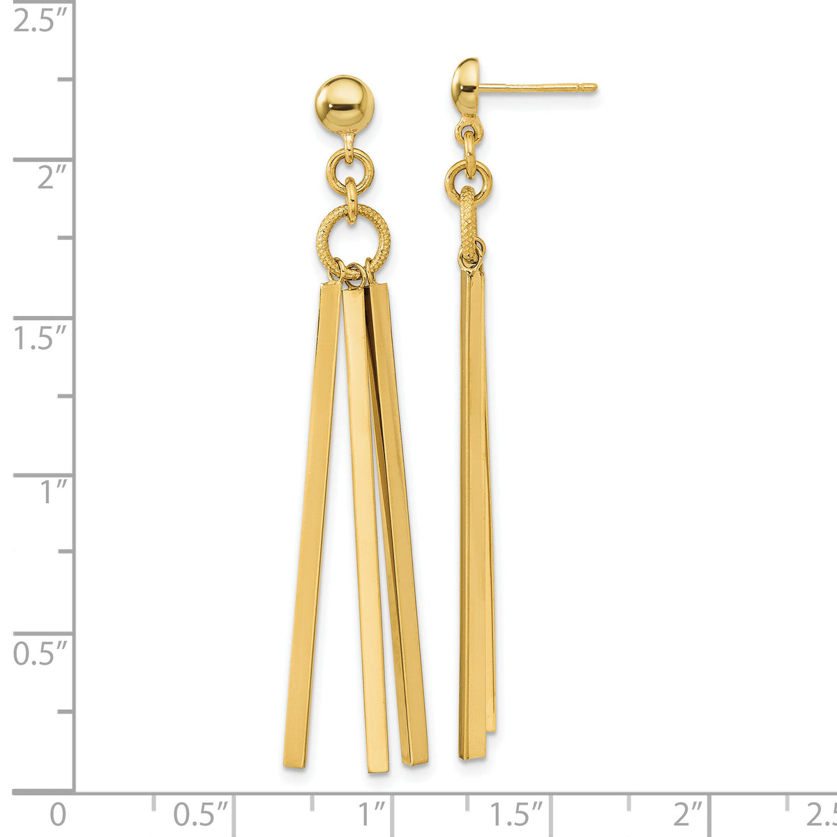 14K Polished 3 Bar Post Dangle Earrings-TF2166