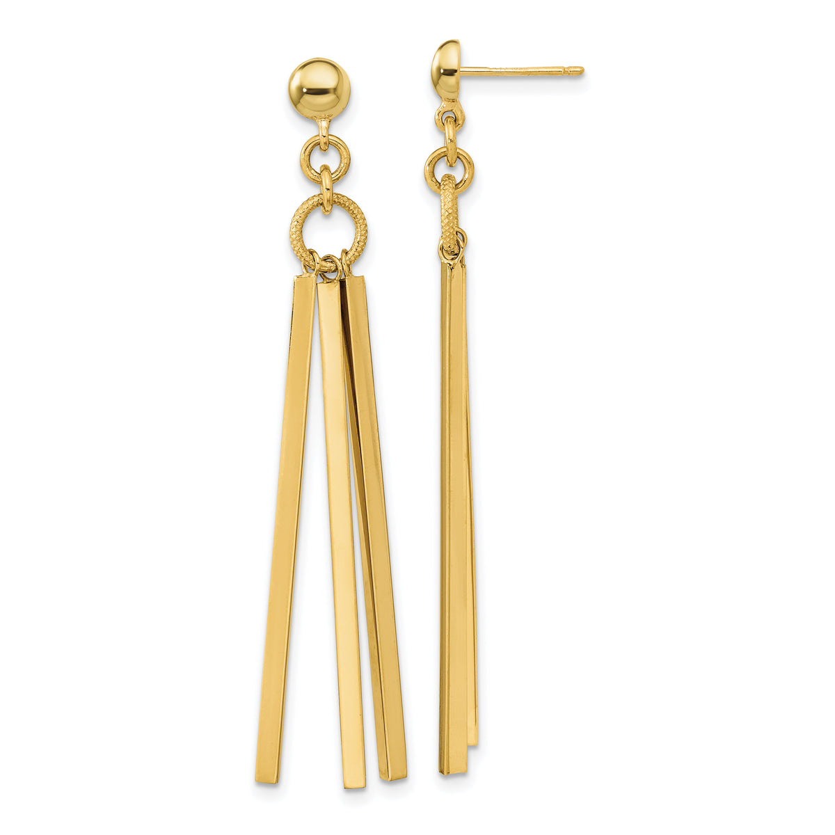 14K Polished 3 Bar Post Dangle Earrings-TF2166