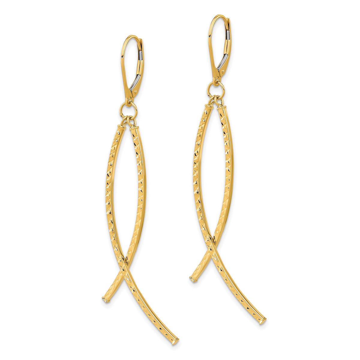 14K Polished Diamond Cut Fancy Dangle Leverback Earrings-TF2167