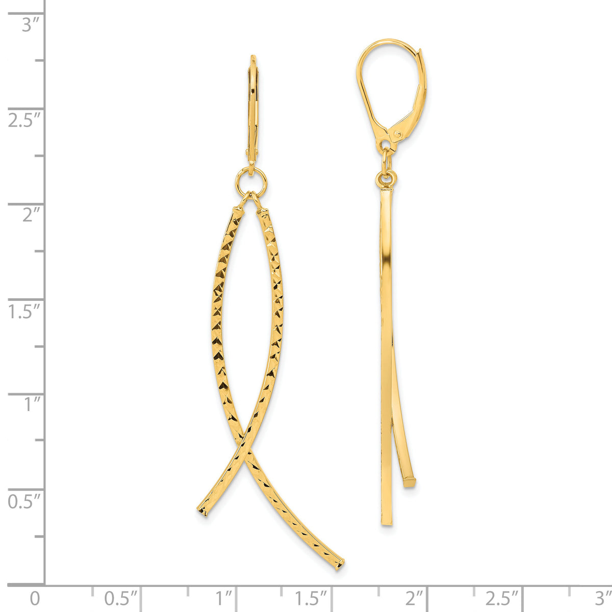 14K Polished Diamond Cut Fancy Dangle Leverback Earrings-TF2167