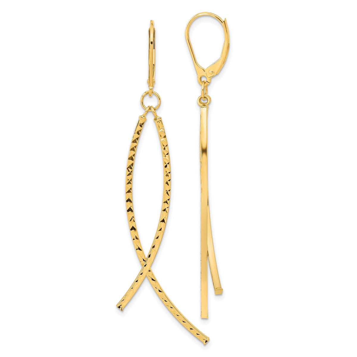 14K Polished Diamond Cut Fancy Dangle Leverback Earrings-TF2167
