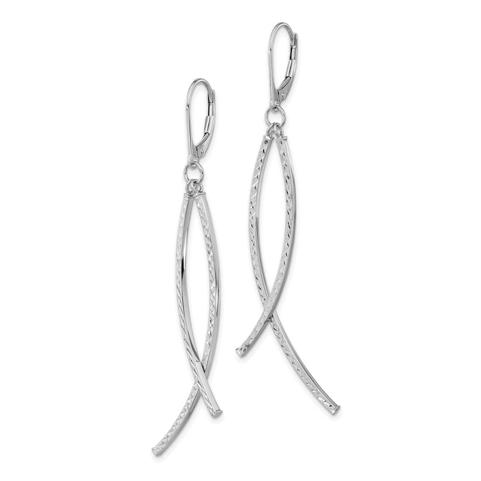 14K White Gold Polished Diamond Cut Fancy Dangle Leverback Earrings-TF2168