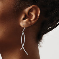14K White Gold Polished Diamond Cut Fancy Dangle Leverback Earrings-TF2168