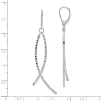 14K White Gold Polished Diamond Cut Fancy Dangle Leverback Earrings-TF2168
