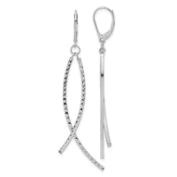 14K White Gold Polished Diamond Cut Fancy Dangle Leverback Earrings-TF2168