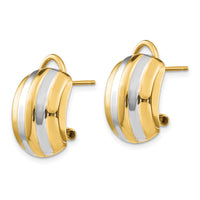 14k & Rhodium Ribbed Omega Back Post Earrings-TF217