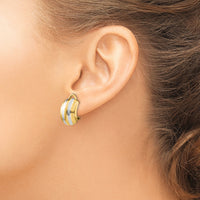 14k & Rhodium Ribbed Omega Back Post Earrings-TF217