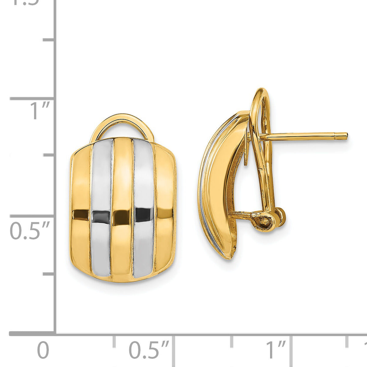 14k & Rhodium Ribbed Omega Back Post Earrings-TF217