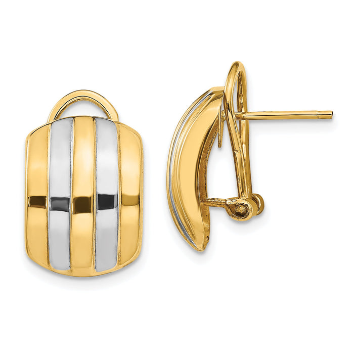 14k & Rhodium Ribbed Omega Back Post Earrings-TF217