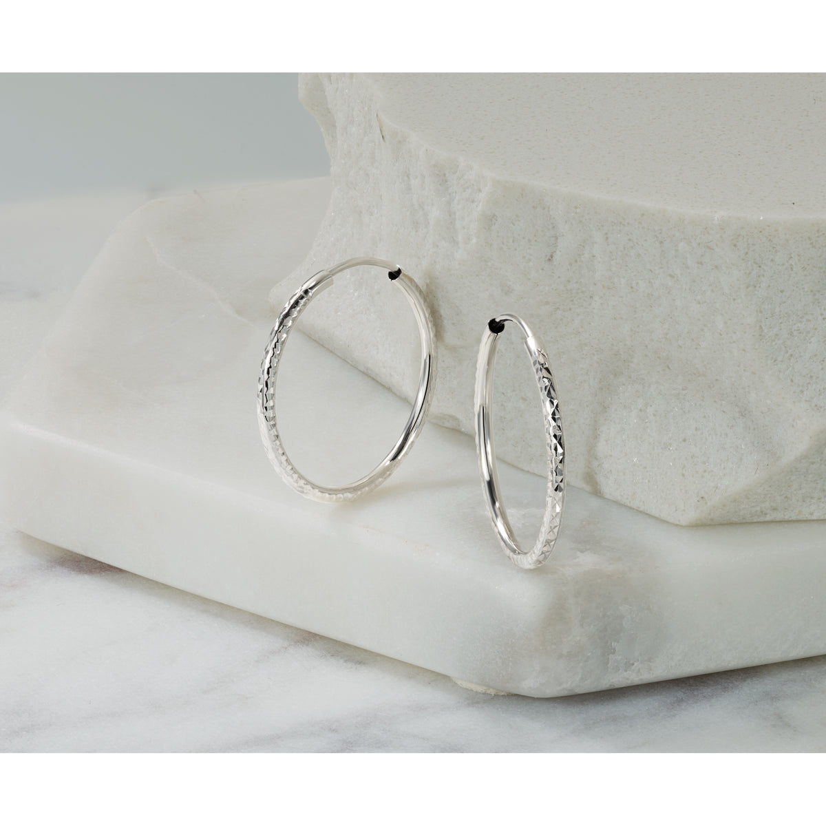 14k White Gold D/C 1.50mm Endless Hoop Earrings-TF2175W