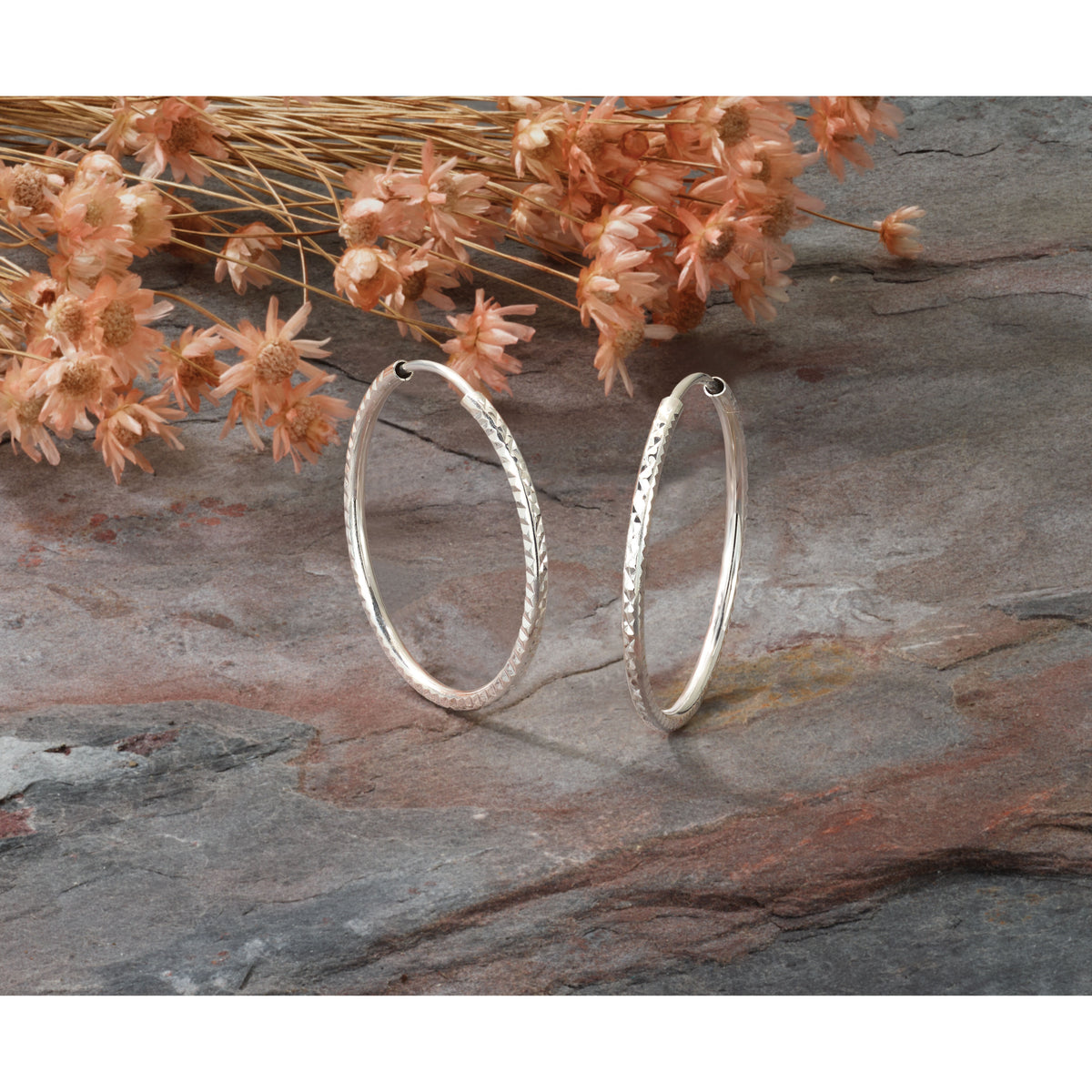 14k White Gold D/C 1.50mm Endless Hoop Earrings-TF2176W