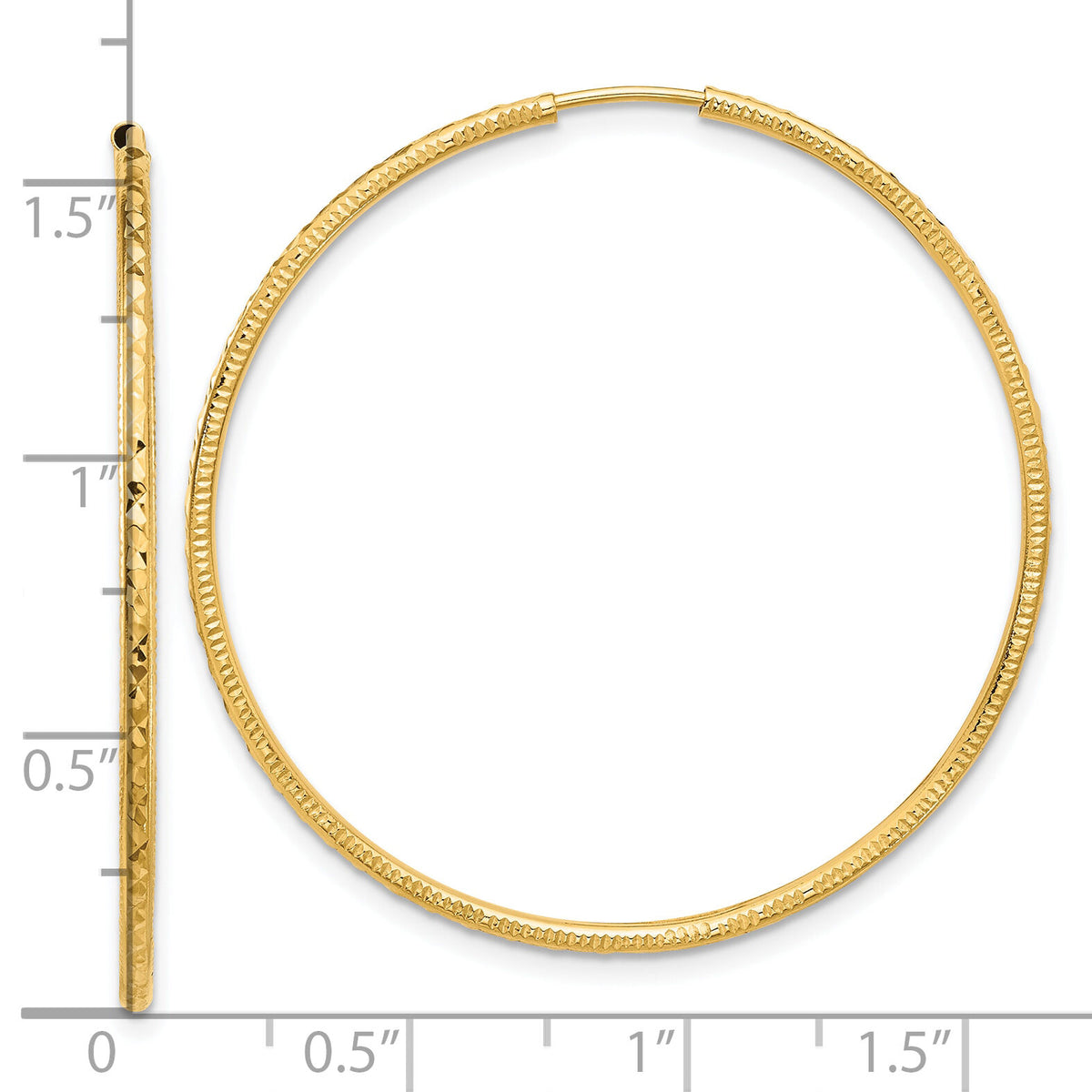 14k D/C 1.50mm Endless Hoop Earrings-TF2179