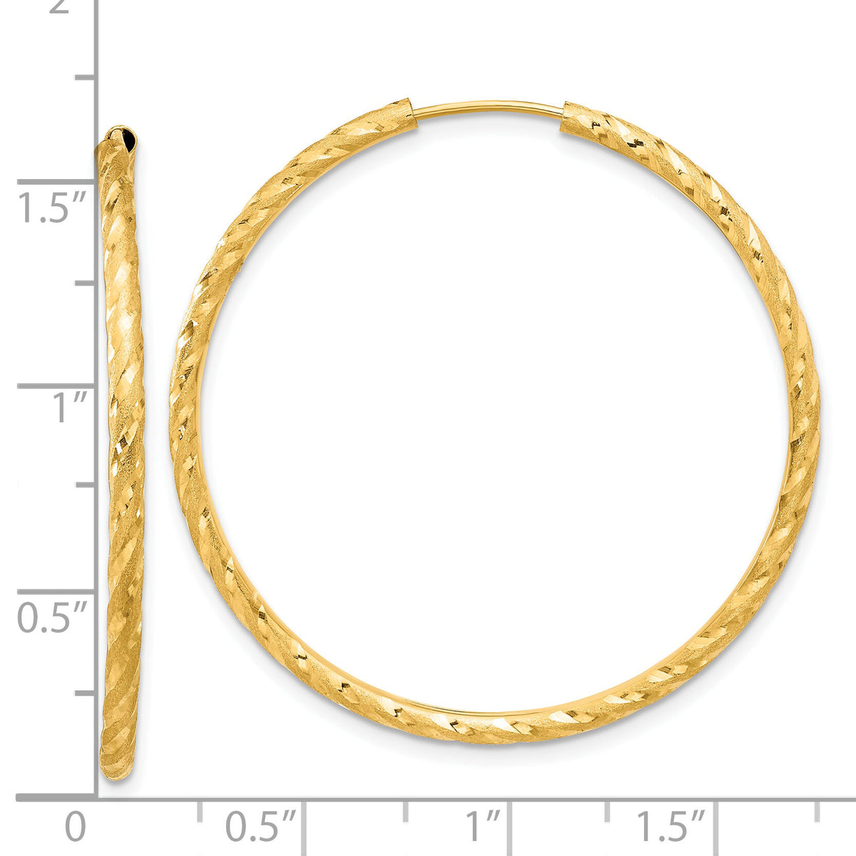 14k Polished and Satin D/C 2.00mm Endless Hoop Earrings-TF2182