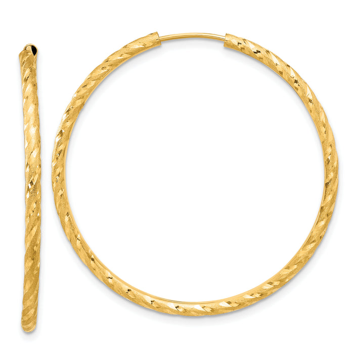 14k Polished and Satin D/C 2.00mm Endless Hoop Earrings-TF2182