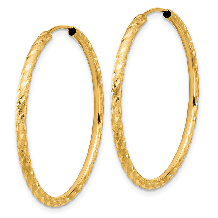 14k Polished and Satin D/C 2.00mm Endless Hoop Earrings-TF2183