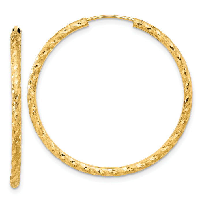14k Polished and Satin D/C 2.00mm Endless Hoop Earrings-TF2183