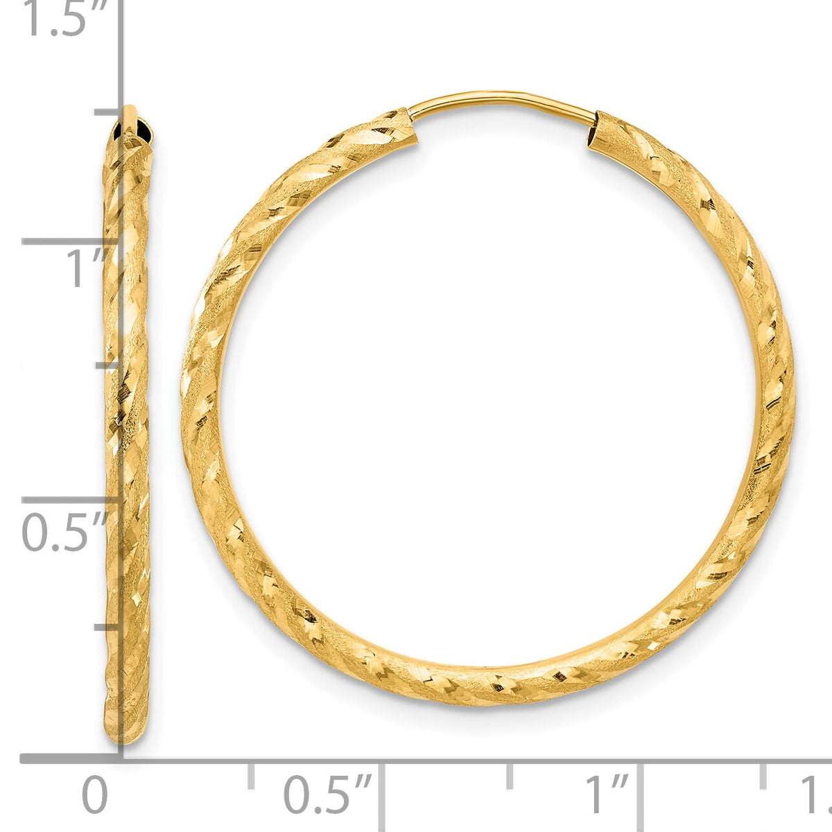14k Polished and Satin D/C 2.00mm Endless Hoop Earrings-TF2184