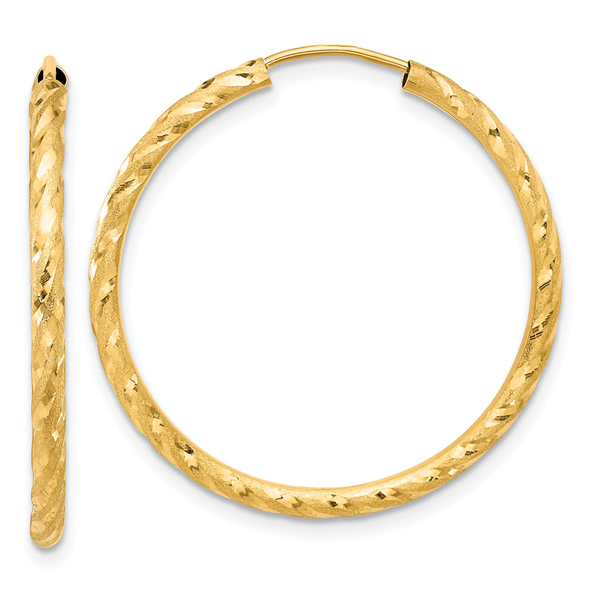 14k Polished and Satin D/C 2.00mm Endless Hoop Earrings-TF2184
