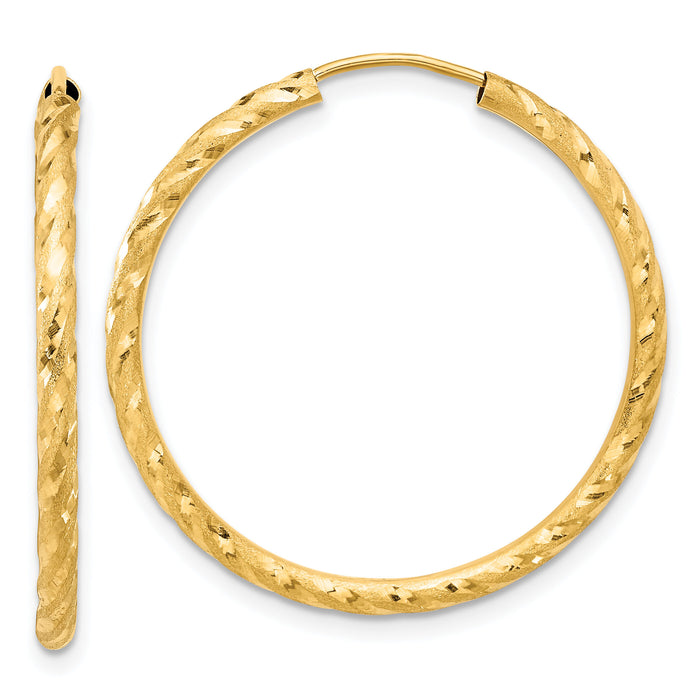 14k Polished and Satin D/C 2.00mm Endless Hoop Earrings-TF2184