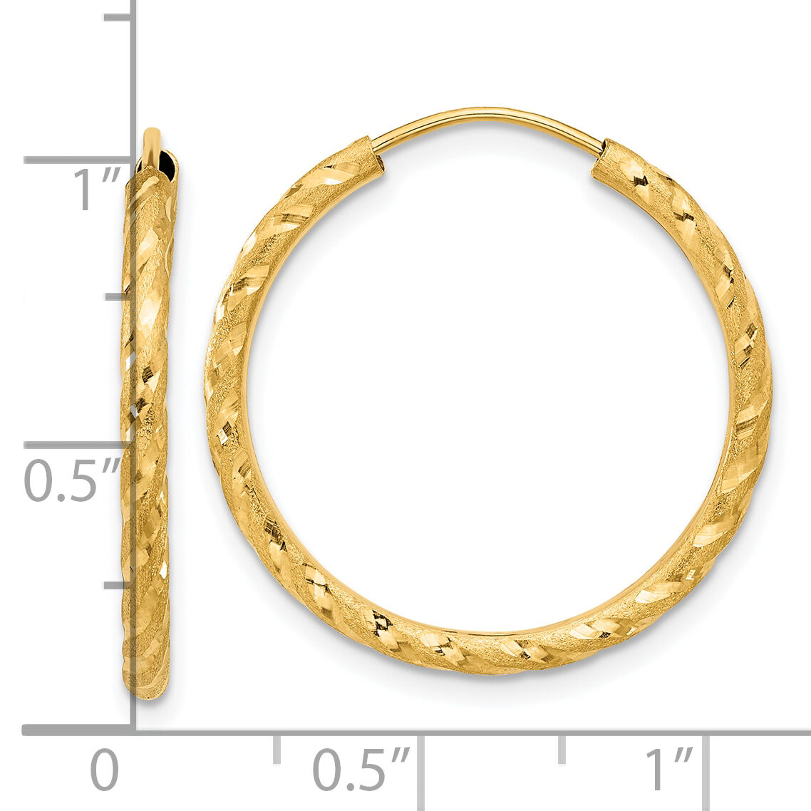 14k Polished and Satin D/C 2.00mm Endless Hoop Earrings-TF2185