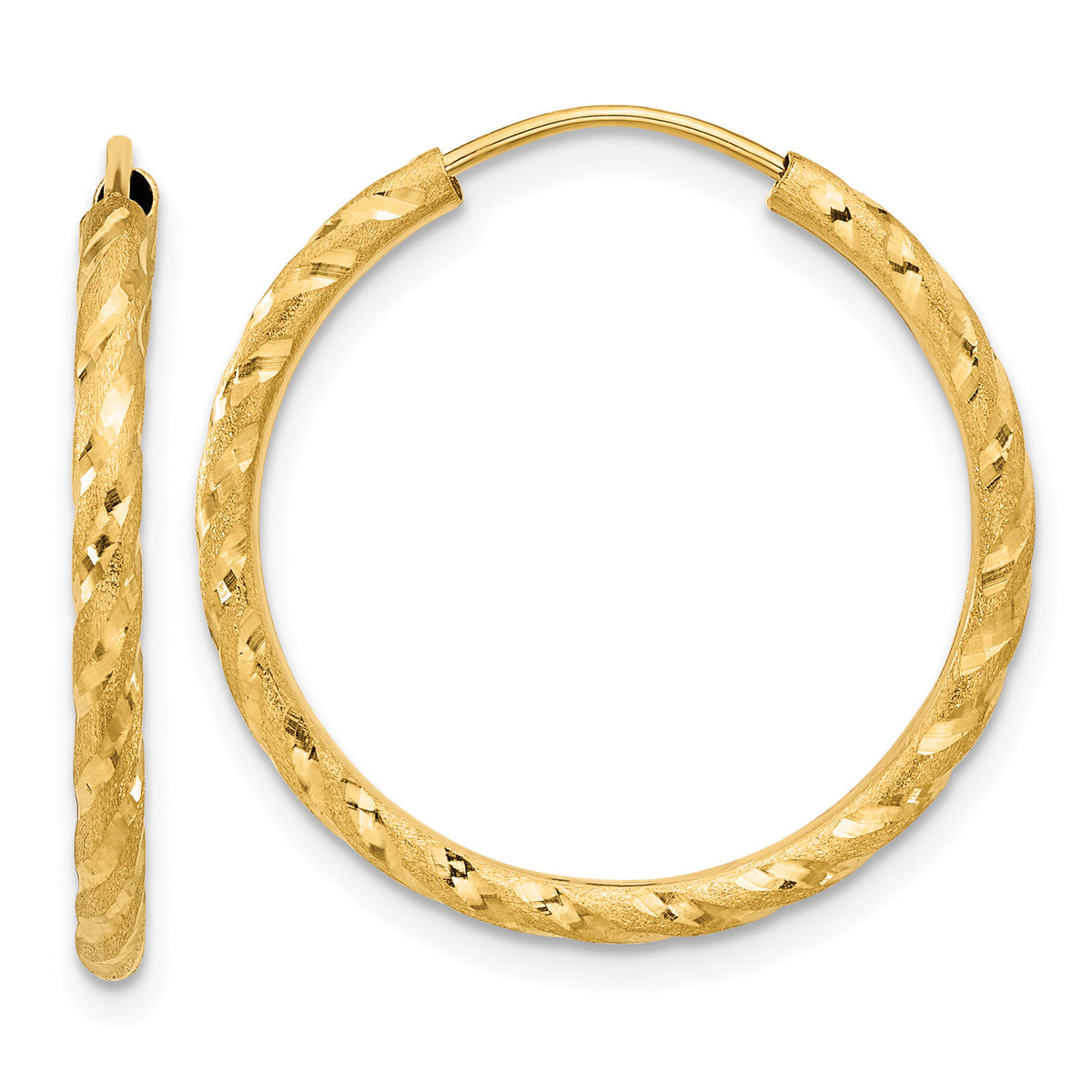 14k Polished and Satin D/C 2.00mm Endless Hoop Earrings-TF2185