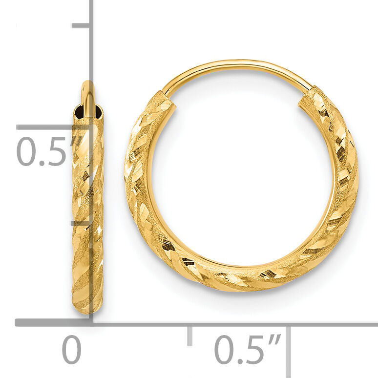 14k Polished and Satin D/C 2.00mm Endless Hoop Earrings-TF2186