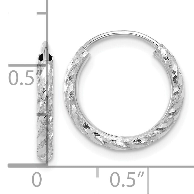 14k White Gold Polished and Satin D/C 2.00mm Endless Hoop Earrings-TF2186W