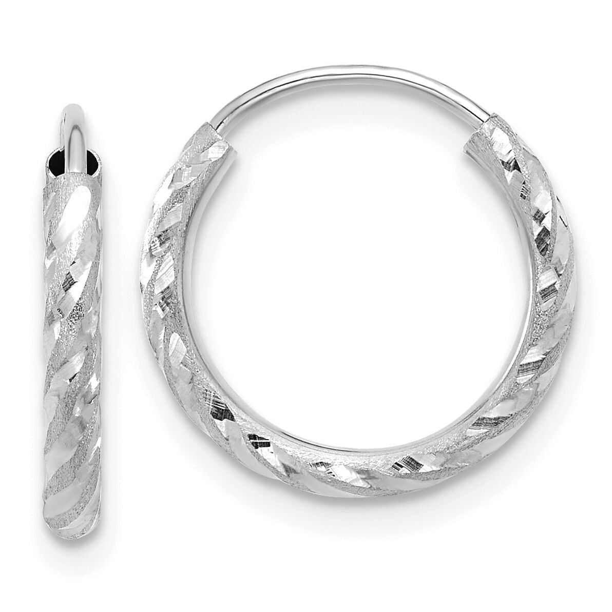 14k White Gold Polished and Satin D/C 2.00mm Endless Hoop Earrings-TF2186W