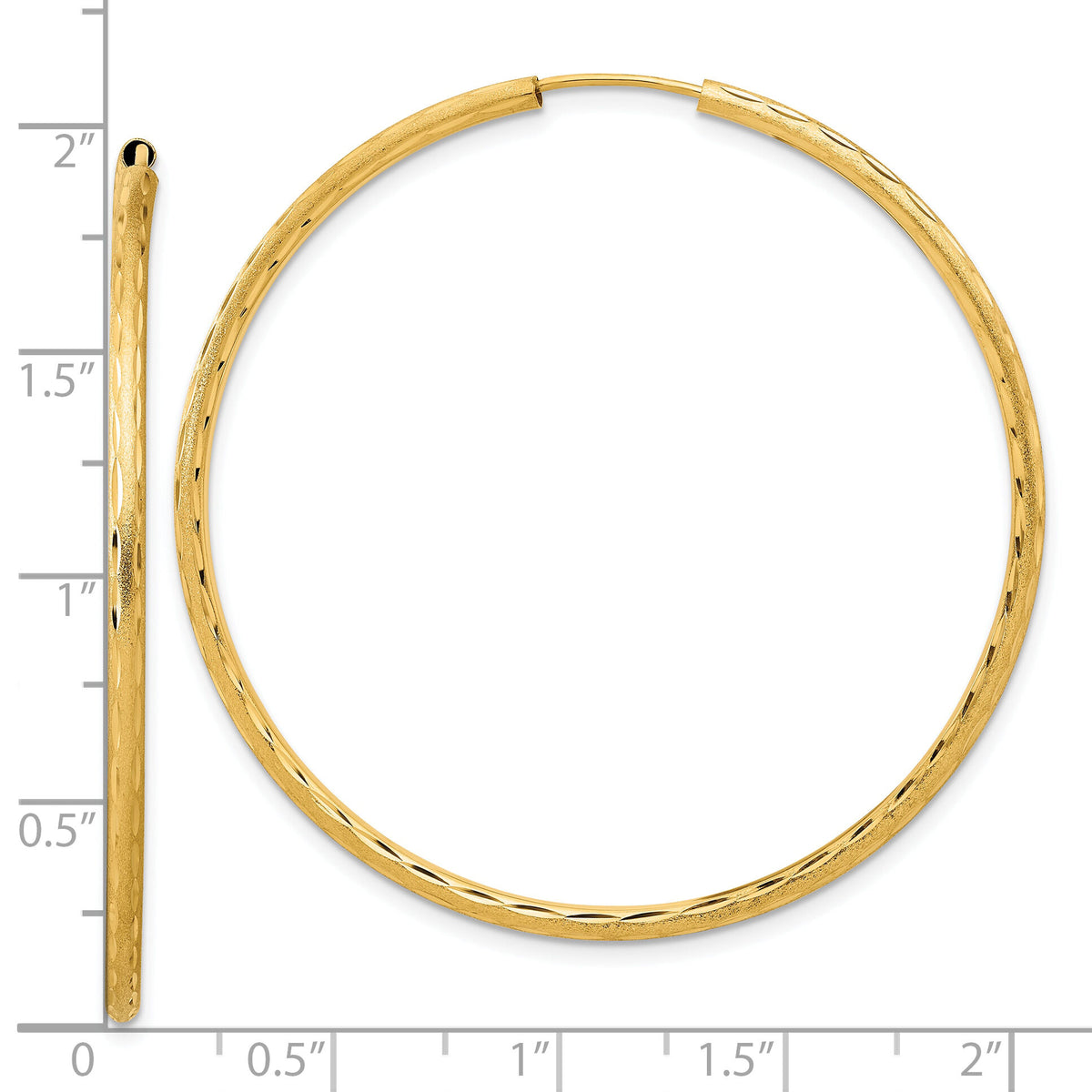 14k Polished and Satin D/C 2.00mm Endless Hoop Earrings-TF2188