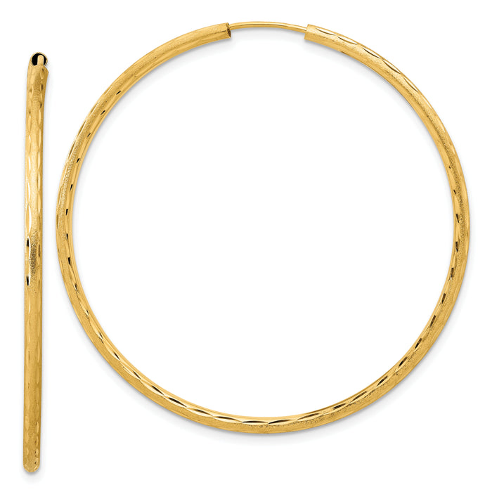 14k Polished and Satin D/C 2.00mm Endless Hoop Earrings-TF2188