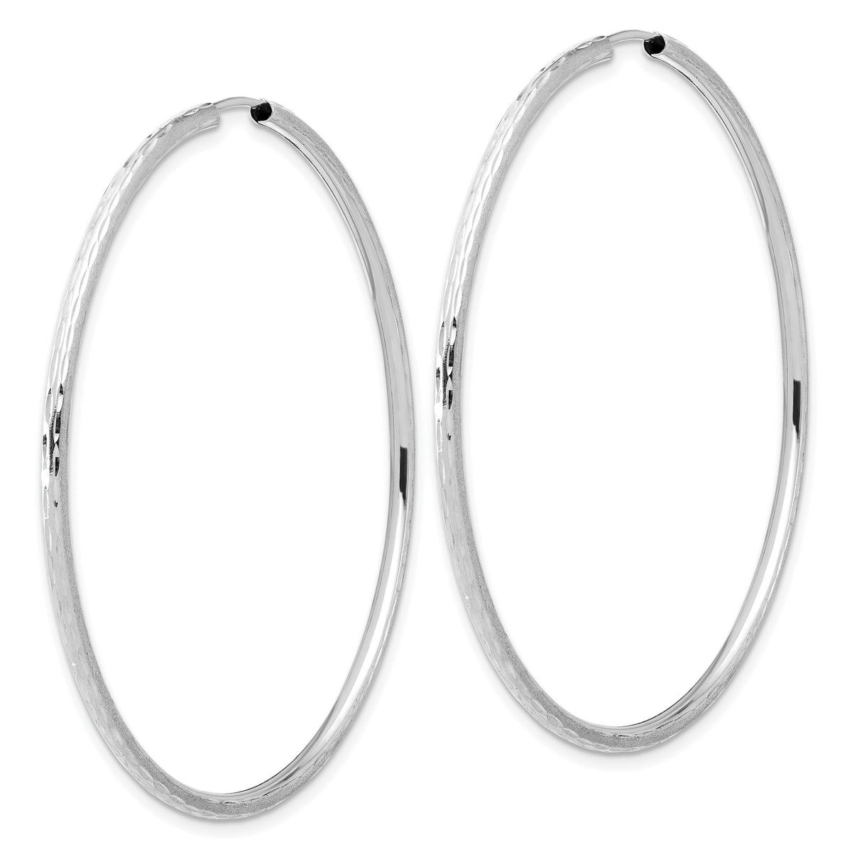 14k White Gold Polished and Satin D/C 2.00mm Endless Hoop Earrings-TF2189W