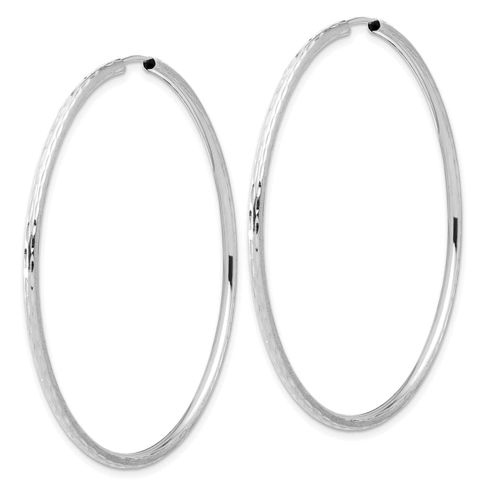 14k White Gold Polished and Satin D/C 2.00mm Endless Hoop Earrings-TF2189W