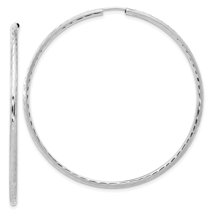 14k White Gold Polished and Satin D/C 2.00mm Endless Hoop Earrings-TF2189W