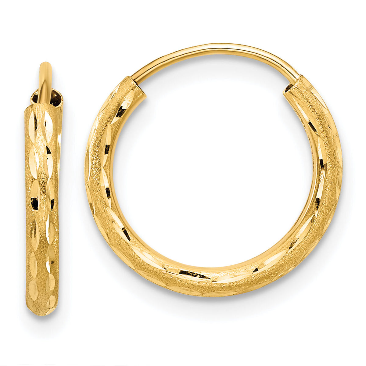 14k Polished and Satin D/C 2.00mm Endless Hoop Earrings-TF2192
