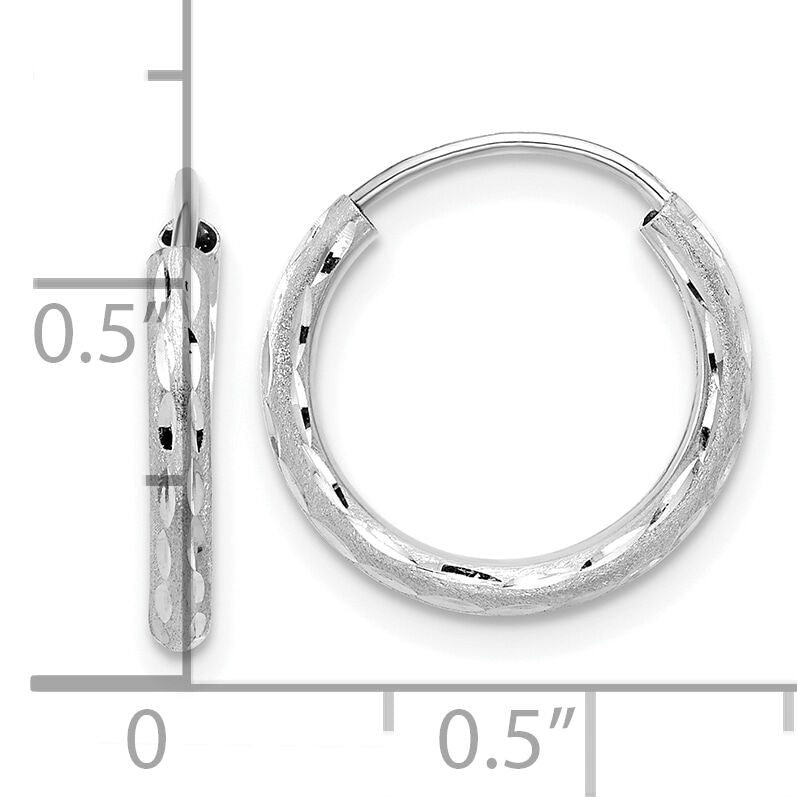 14k White Gold Polished and Satin D/C 2.00mm Endless Hoop Earrings-TF2192W