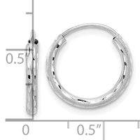 14k White Gold Polished and Satin D/C 2.00mm Endless Hoop Earrings-TF2192W