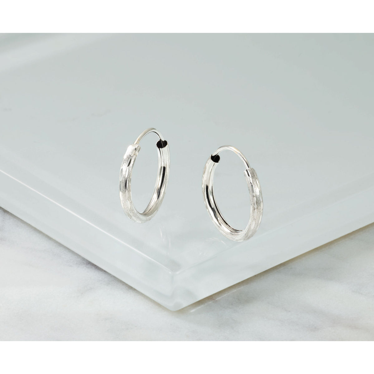 14k White Gold Polished and Satin D/C 2.00mm Endless Hoop Earrings-TF2192W