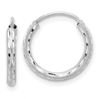 14k White Gold Polished and Satin D/C 2.00mm Endless Hoop Earrings-TF2192W