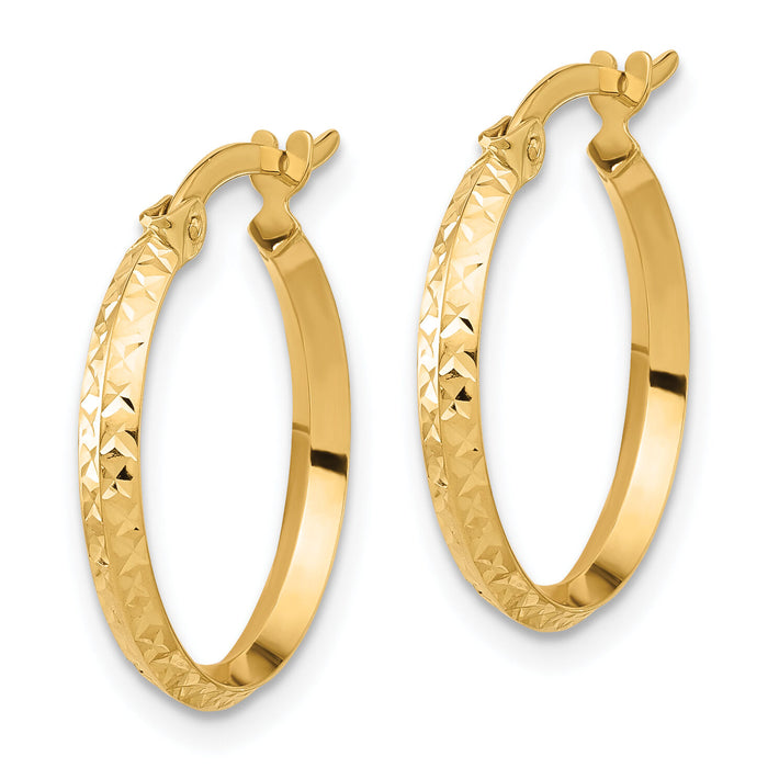 14K Polished and Diamond-cut Knife Edge Hoop Earrings-TF2197