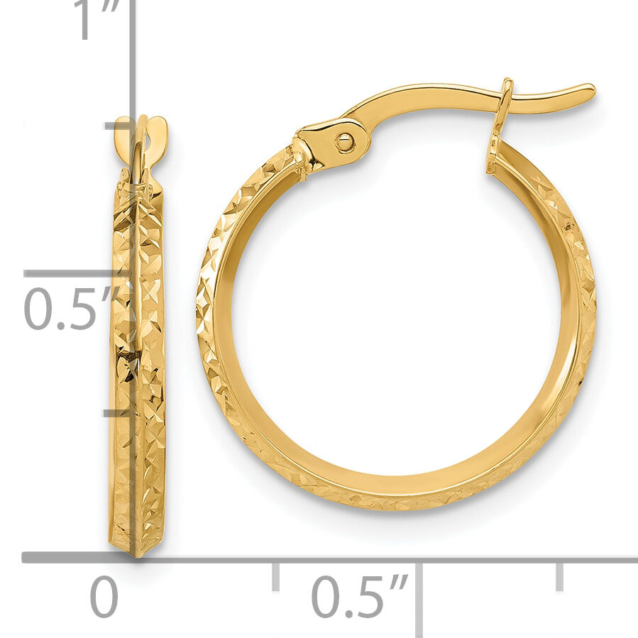14K Polished and Diamond-cut Knife Edge Hoop Earrings-TF2197