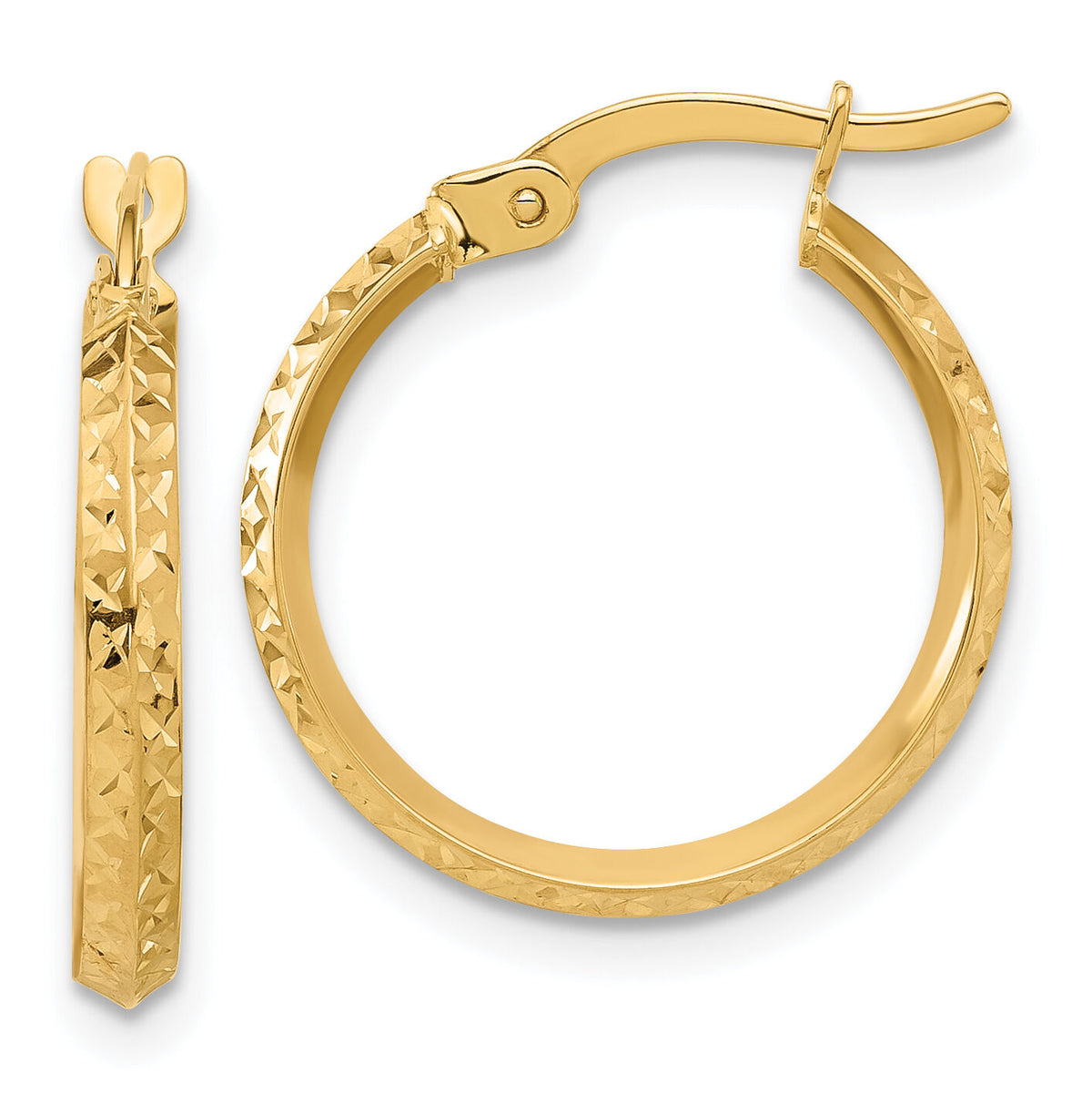 14K Polished and Diamond-cut Knife Edge Hoop Earrings-TF2197