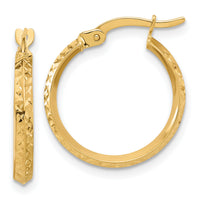 14K Polished and Diamond-cut Knife Edge Hoop Earrings-TF2197