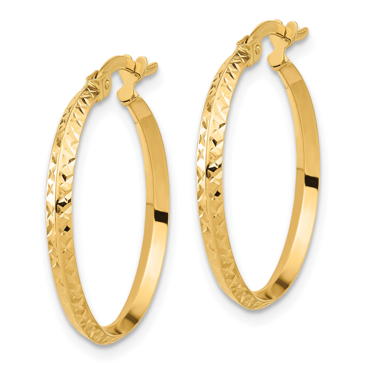 14K Polished and Diamond-cut Knife Edge Hoop Earrings-TF2198