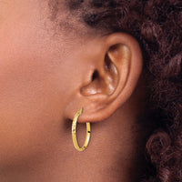 14K Polished and Diamond-cut Knife Edge Hoop Earrings-TF2198