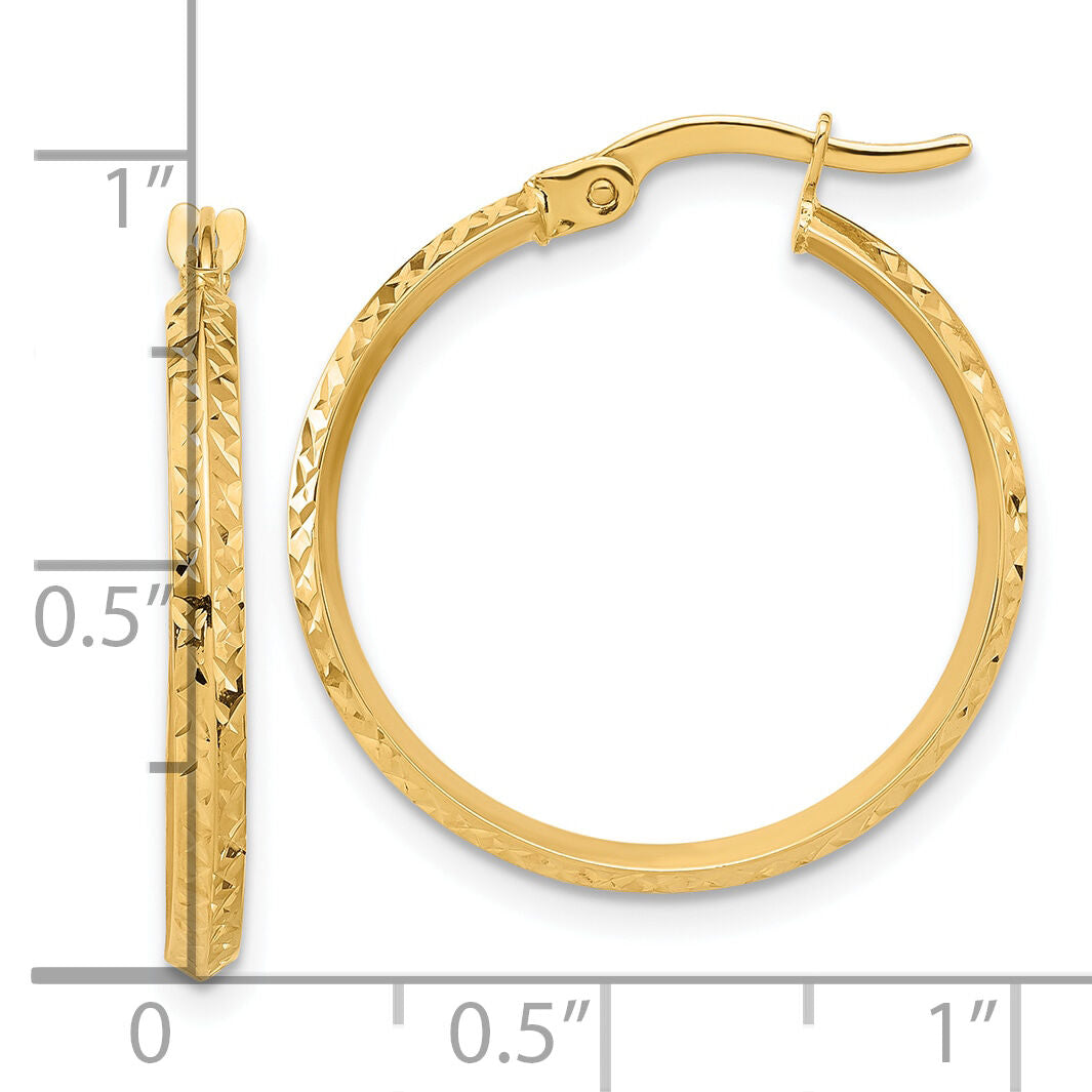 14K Polished and Diamond-cut Knife Edge Hoop Earrings-TF2198