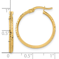 14K Polished and Diamond-cut Knife Edge Hoop Earrings-TF2198
