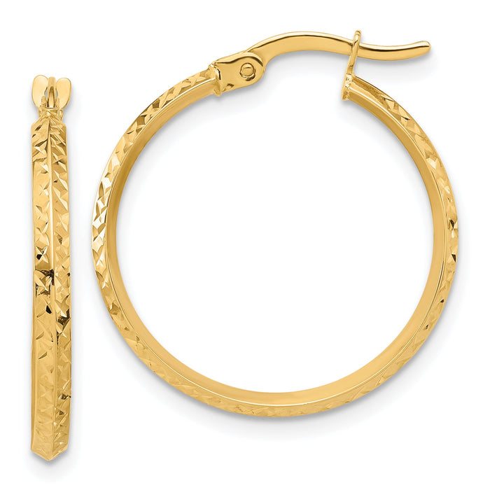 14K Polished and Diamond-cut Knife Edge Hoop Earrings-TF2198